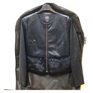 Armani Exchange Navy Faux Fur Leather Jacket